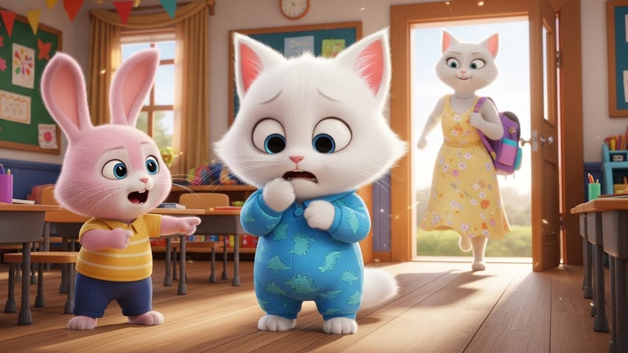 Little Cat Forgot Backpack 🎒 Went To School In Pajamas 🧸 So Embarrassing 🙈