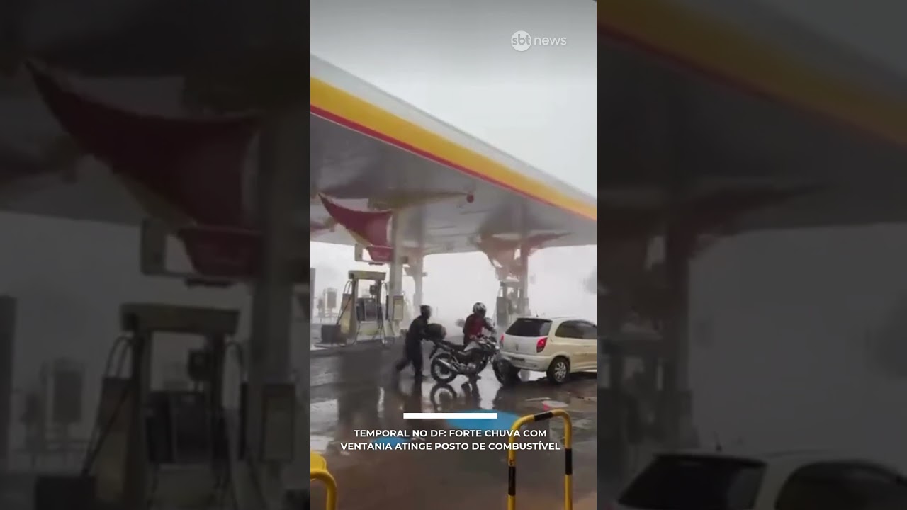 Temporal no DF: forte chuva com ventania atinge posto de combust&iacute;vel