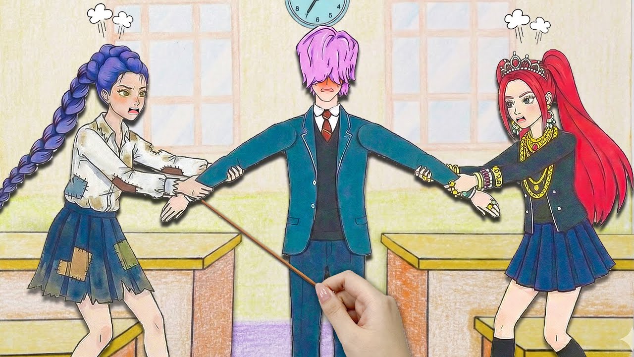 Rich vs Poor School Love Story - Who is MYSTERY'S girlfriend? | Kpop Demon hunters Paper doll