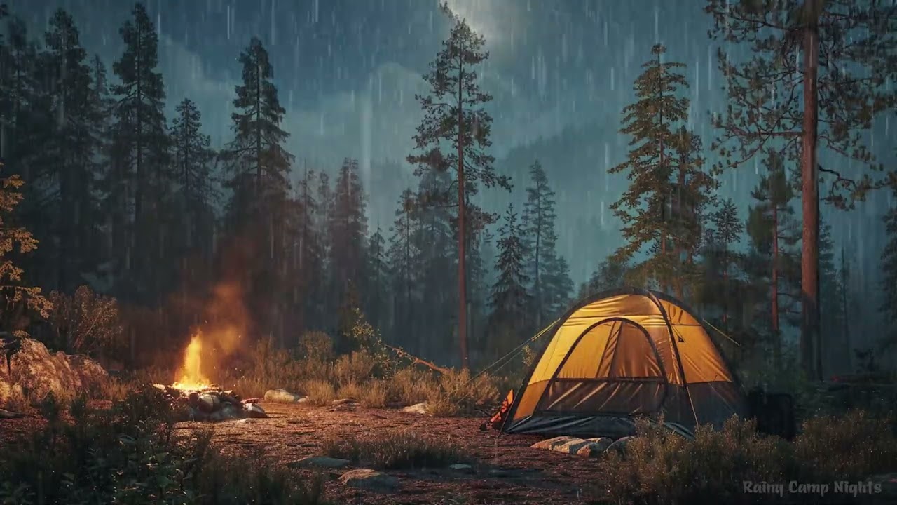 Schlaf in der Natur bei Regen und Feuer – Beruhigende Waldgeräusche für Entspannung und Ruhe