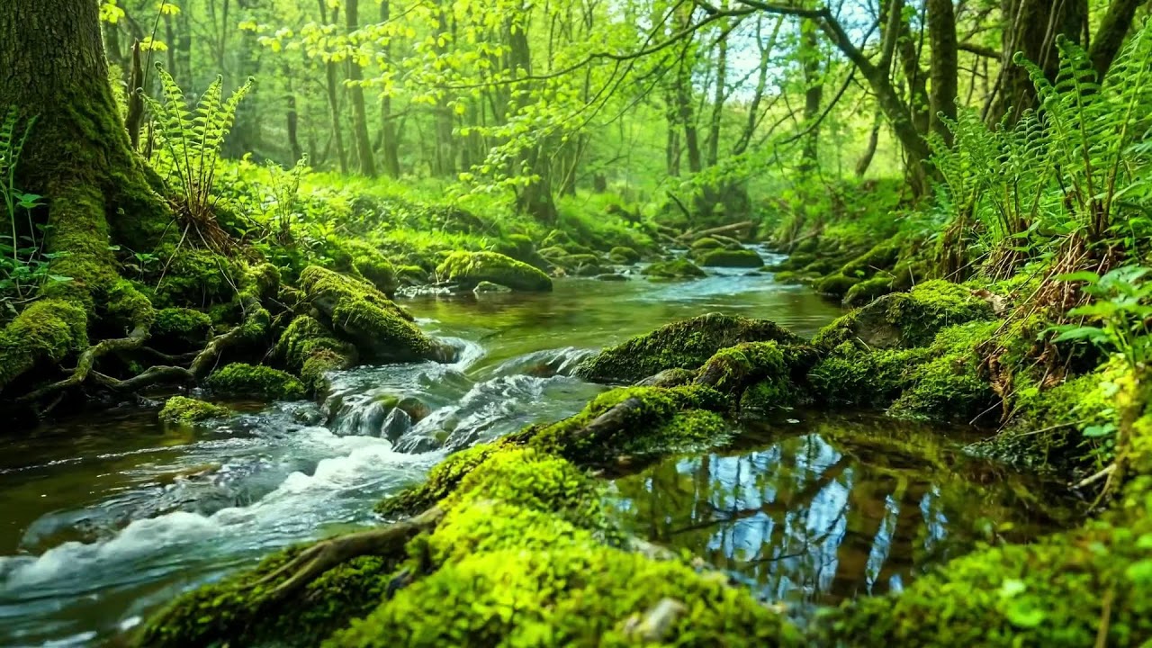 Beautiful Birds Singing, Gentle Stream Flow, Harmonious Melody of Peaceful Forest Nature Sounds