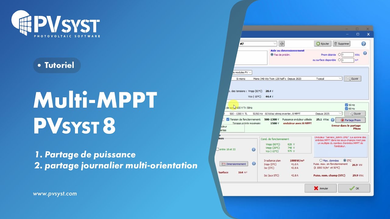 PVsyst 8 _ Multi-MPPT (Partage de puissance et partage journalier multi-orientation)