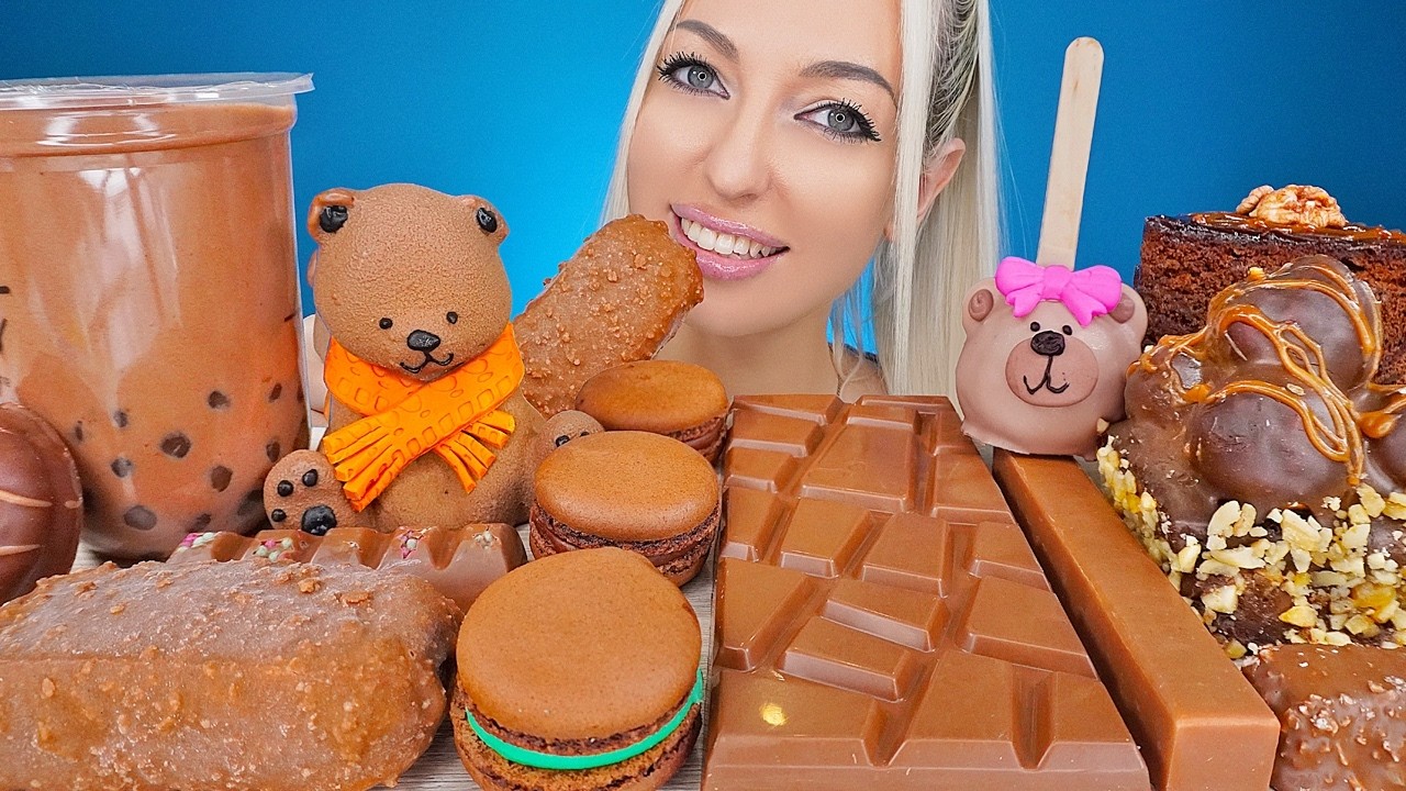 ASMR EATING CHOCOLATE, BUBBLE TEA, ICE CREAM, CAKE, MACARONS, CANDY, DESSERT, MUKBANG 다양한 초콜렛 디저트 먹방