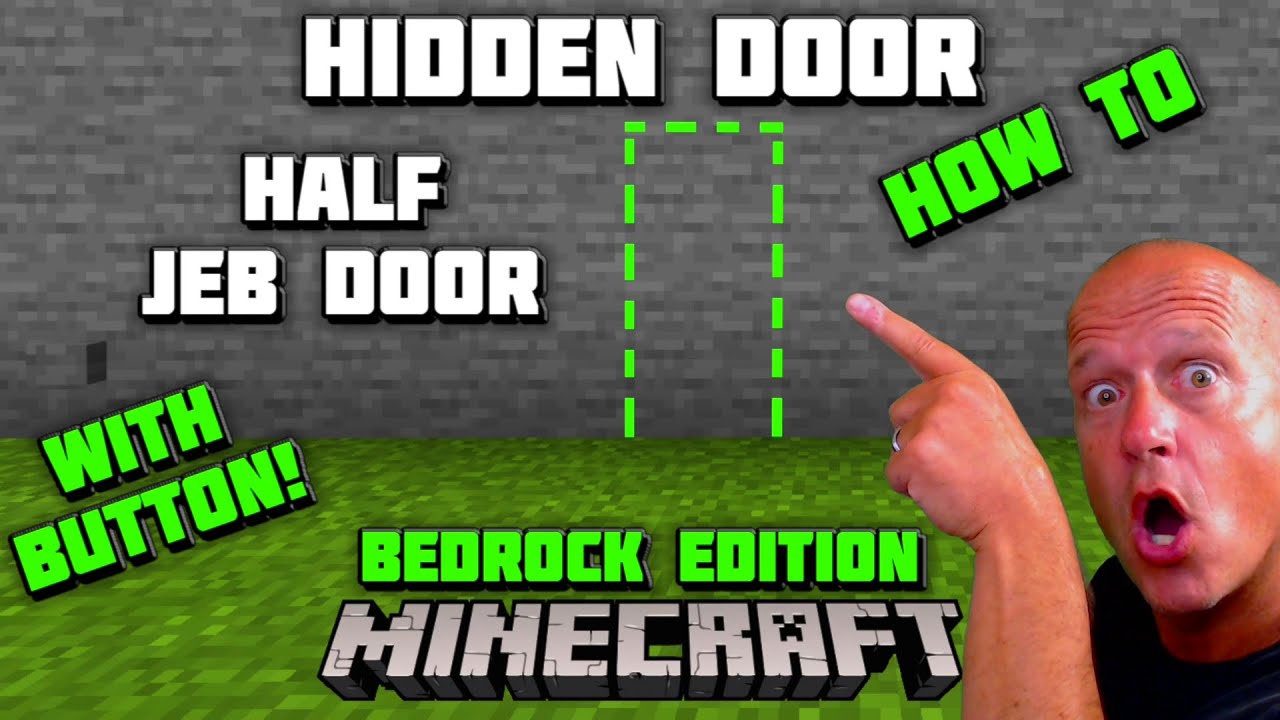 Скрытая дверь Minecraft — с кнопкой — 1x2, дверь с заподлицо поршнями — дверь с полузамком JEB