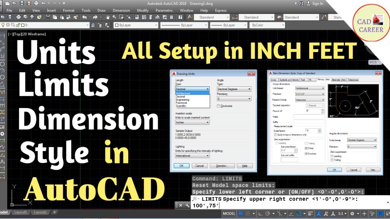 Units Limits Dimension style with inch or feet in Autocad || How to set units limits dimension style