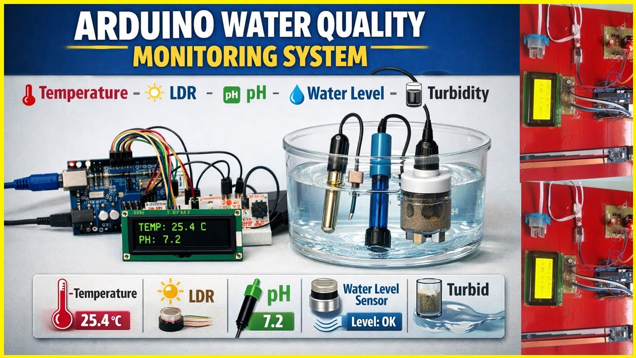 Arduino Water Quality Monitoring: Real-Time Sensor's, Temperature, LDR, PH, Water Level & Turbidity