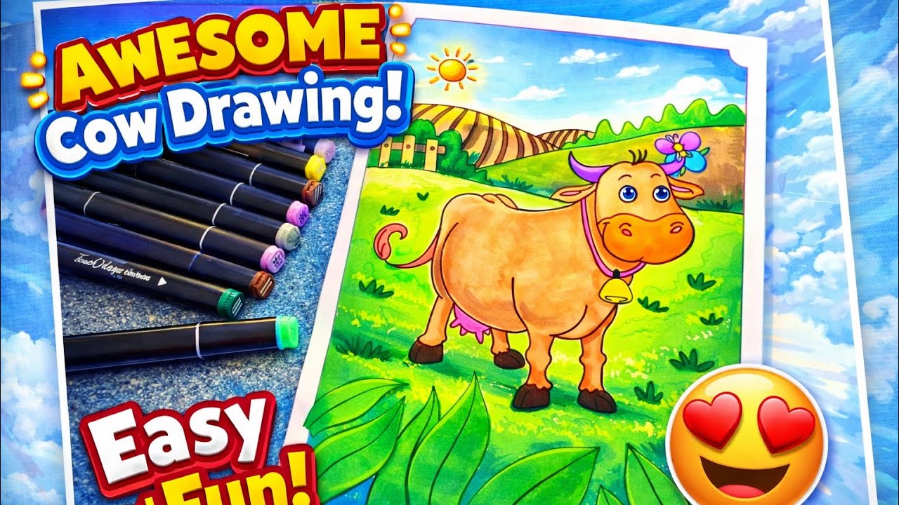 Cute Cow Coloring Page 🐮 | Easy Farm Animals Coloring for Kids