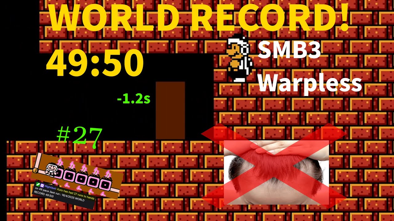 Super Mario Bros. 3 Any% Warpless Speedrun in 49:50 (World Record)