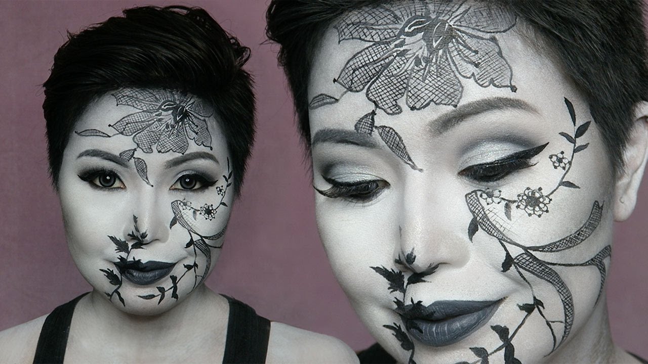 Black & White Film Noir | Lace Face Makeup Tutorial