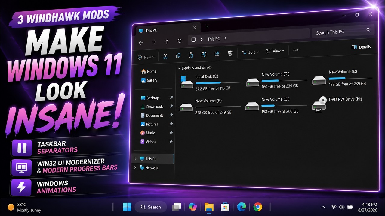 These 3 Windhawk Mods Make Windows 11 Look INSANE! 🔥 | &reg;&trade; |