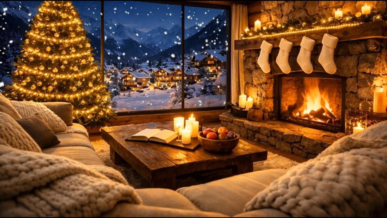 Snowfall Piano Nook | Cozy Piano Music | Winter Night Ambience | Warm Fireplace Ambience |