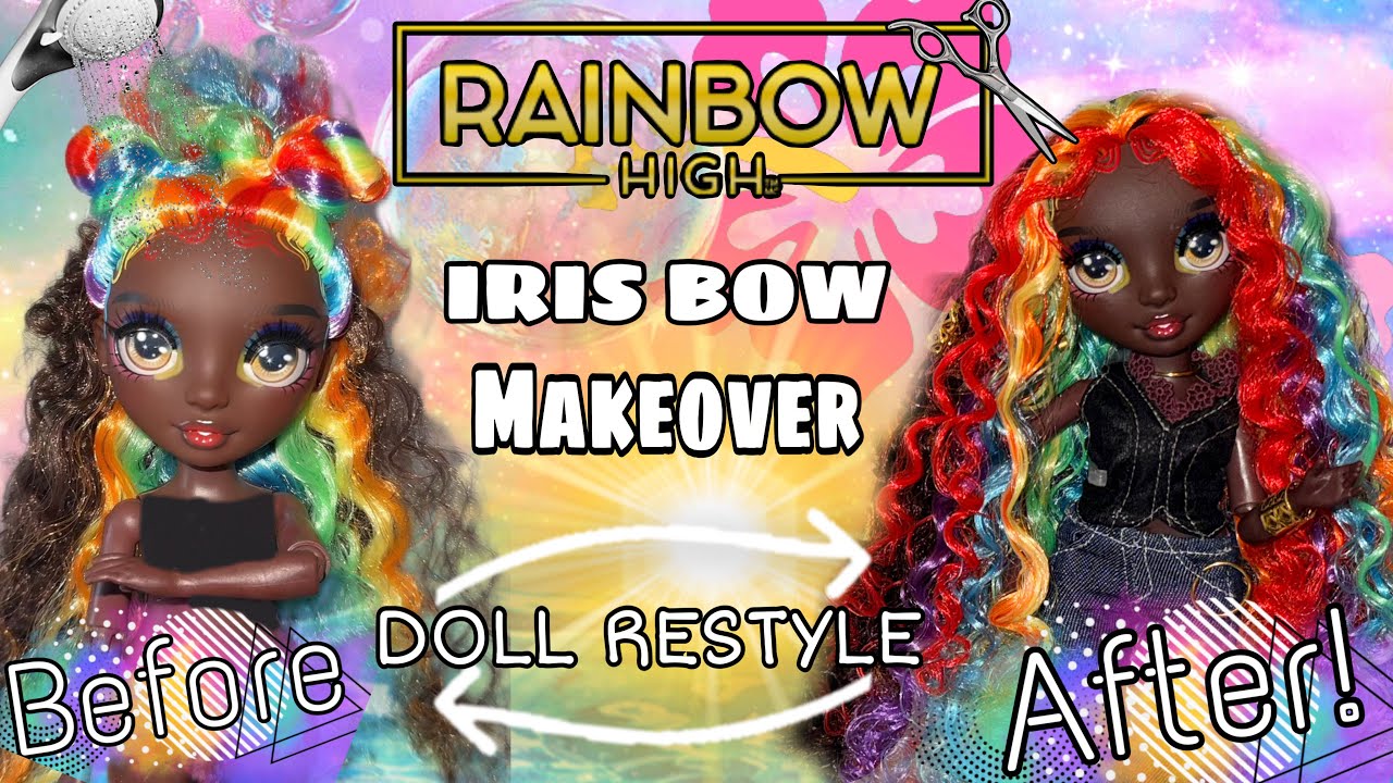 RAINBOW HIGH IRIS BOW DOLL RESTYLE🌈❤️ (Doll hair makeover,doll restyle, Curly doll hair tutorial) 