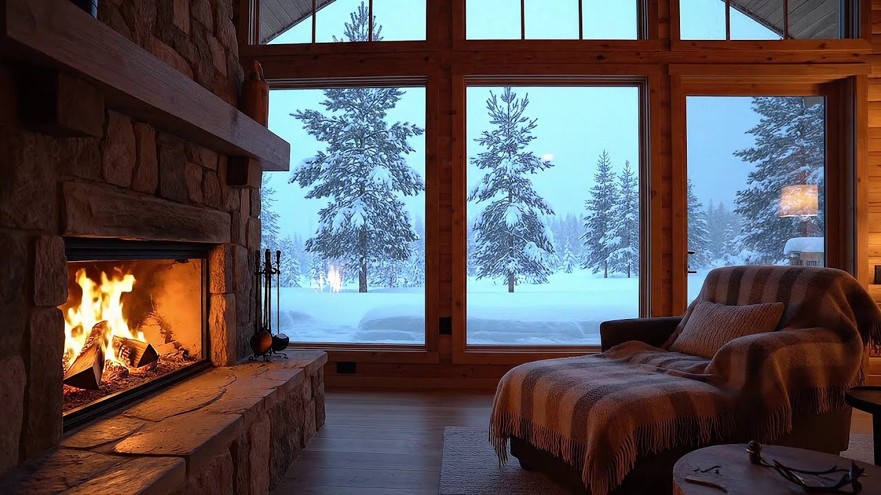 Whispers of Winter Warmth | Fireplace Glow & Silent Snow