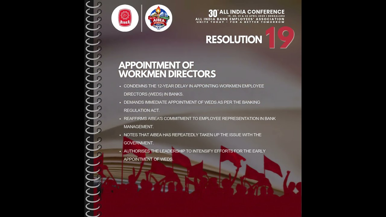 AIBEA CONFERENCE RESOLUTION: APPOINTMENT OF WORKMEN DIRECTORS #AIBEA #AIBEAconference