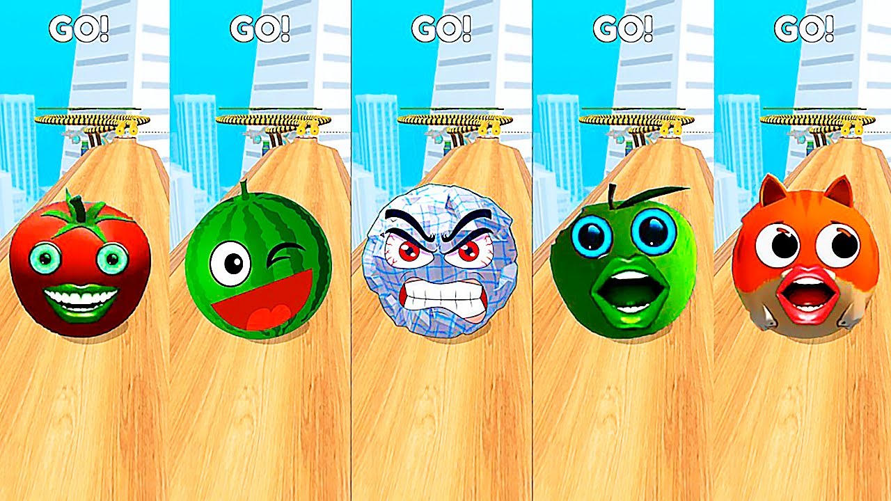 Going Balls: 🍉Watermelon vs 🍅Tomato vs 🍏Apple vs 📄Papeк vs 🦊Fox! Face Race-773