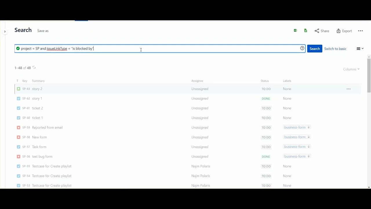 Find issues with specific linked issue types