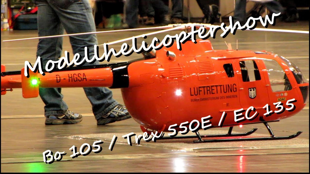 Modellhelicoptershow // Bo 105 // Trex 550 E // EC 135 Electric // DMVF// Indoorflugshow