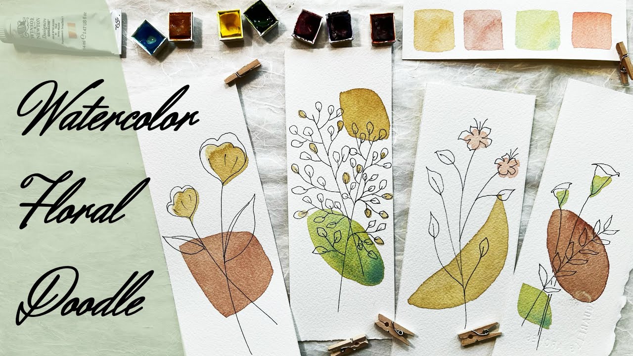 Simple Watercolor Doodle Floral Bookmarks | Morandi Color | Step-by-Step for Beginners