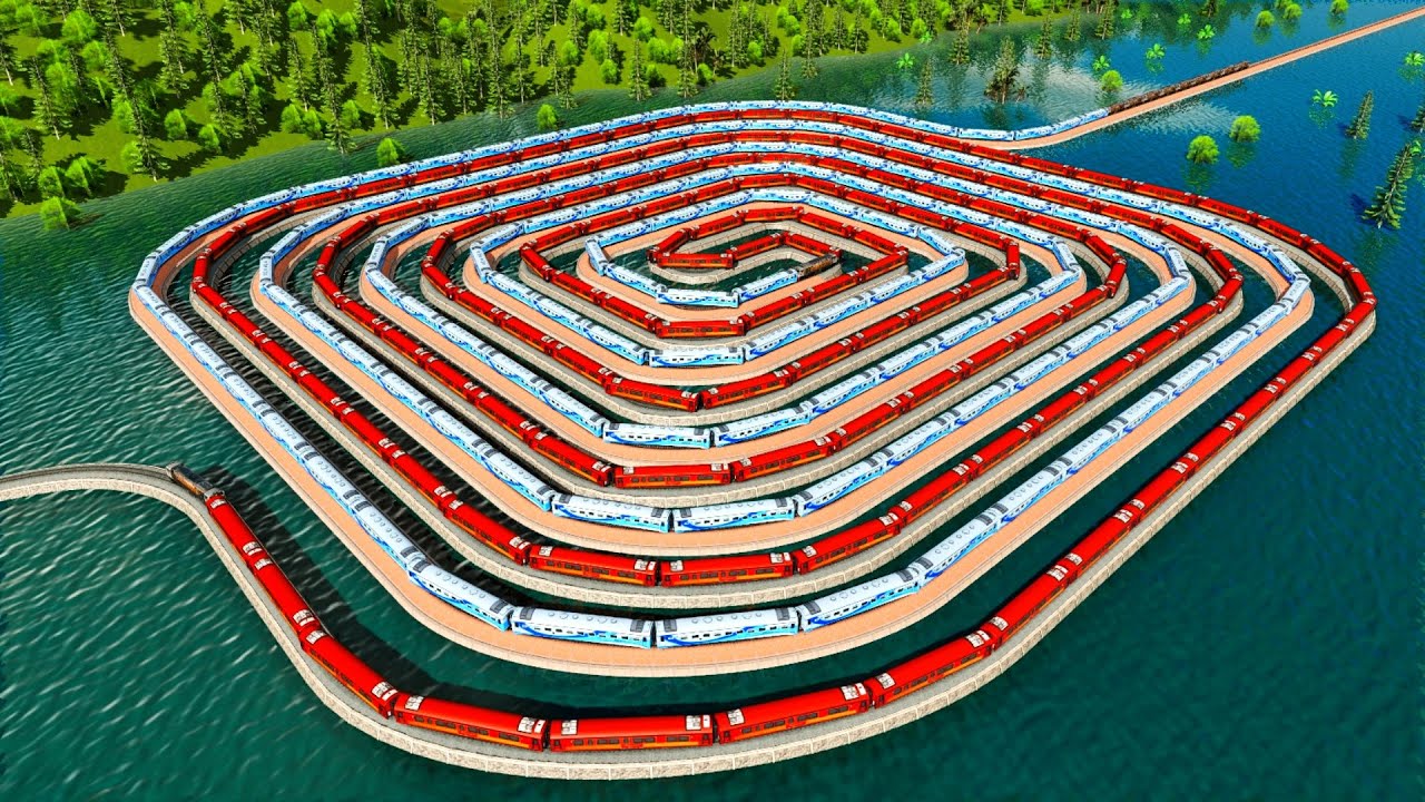 Super Giant Spiral Box Train Track Floating on Water🚇Extreme Train Tracks in the Middle of the River