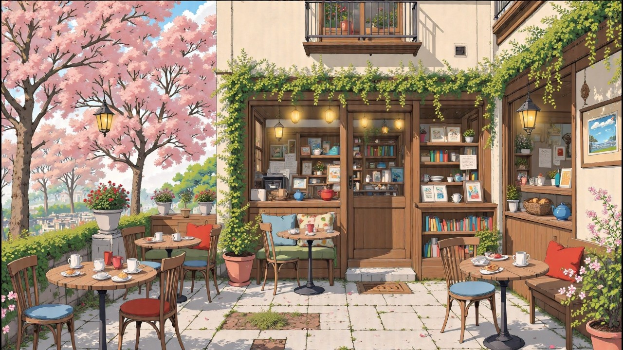 Spring Lofi Coffee Shop Ambience ☕ Cherry Blossom Café 🌸 Lofi Hip Hop Beats for Study / Work / Relax