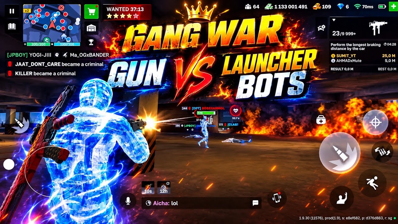 Gun vs launcher bots gang war in Flex City