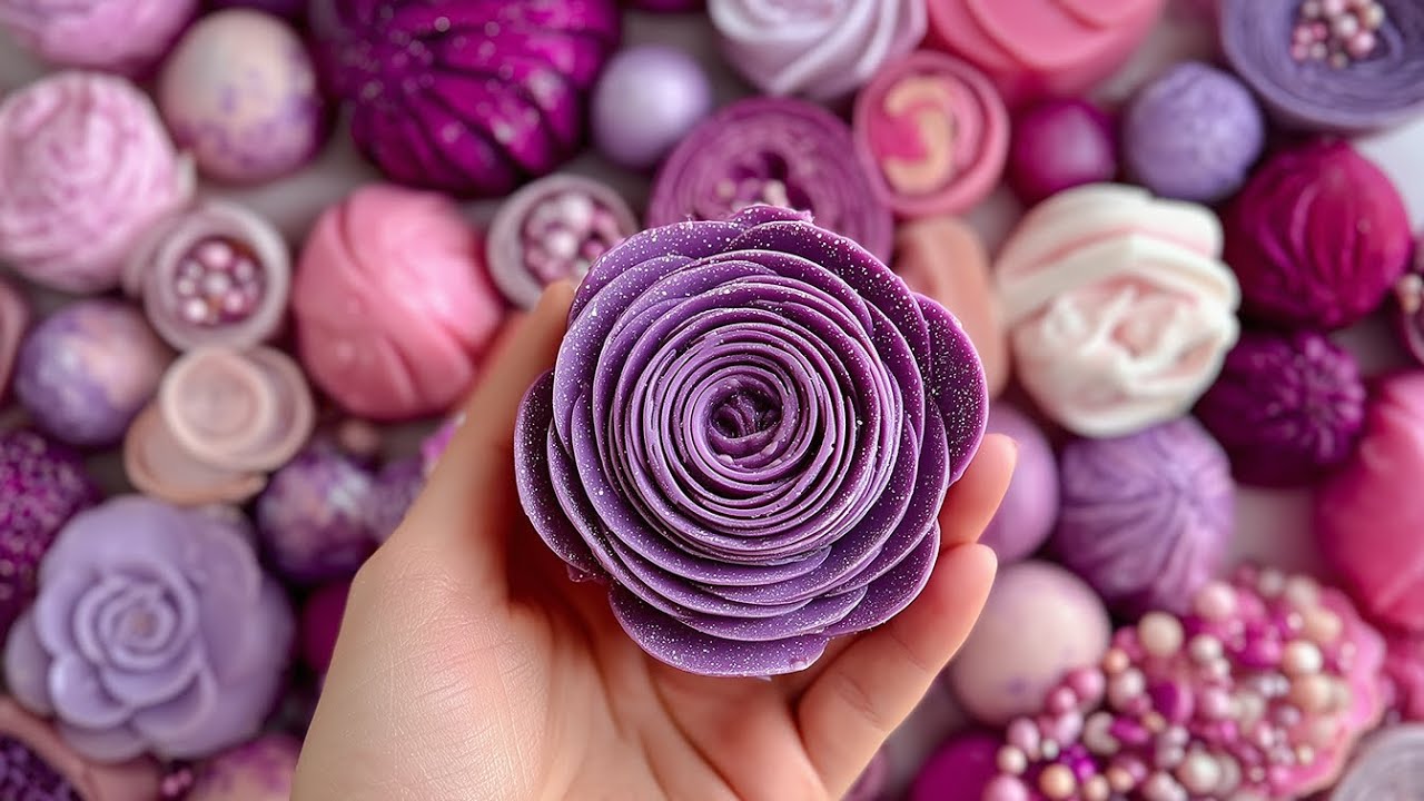 [ASMR] Soap Flowers with Glitter Foam and Starch Sounds ★ Crushing Soap ★ 비누를 부수다