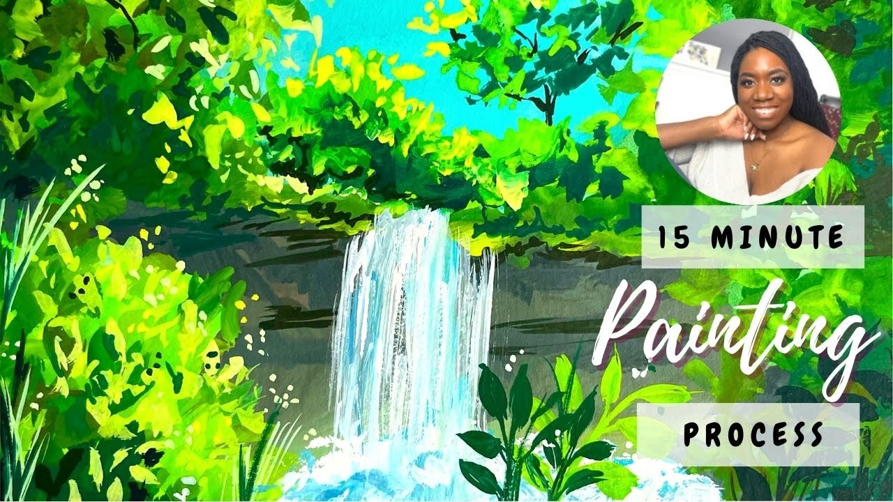 Quick gouache painting process | How to paint a Waterfall Real time gouache tutorial & Ko-Fi SPOILER