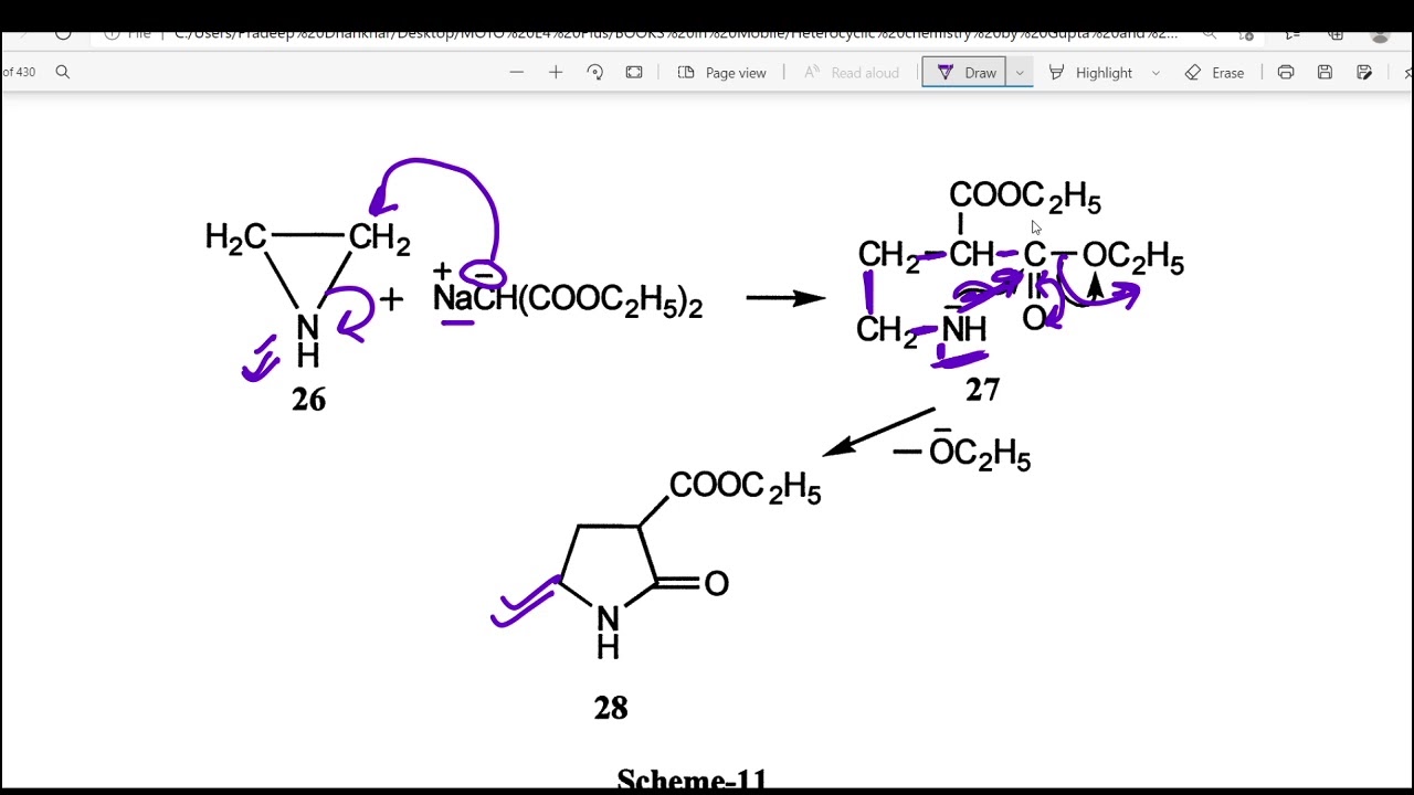 Chemical reaction of Aziridine(a three membered heterocyclic compound)