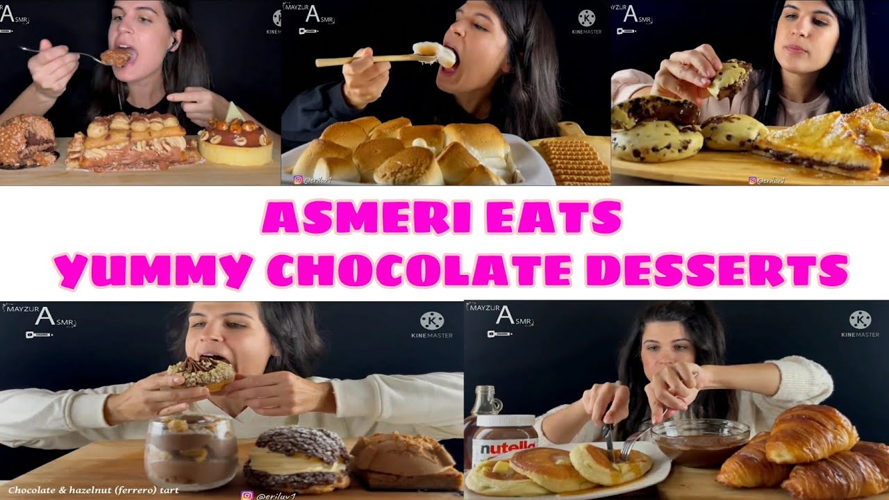 ASMERI EATS EATING YUMMY CHOCOLATE DESSERTS COMPILATION || MAYZURASMR