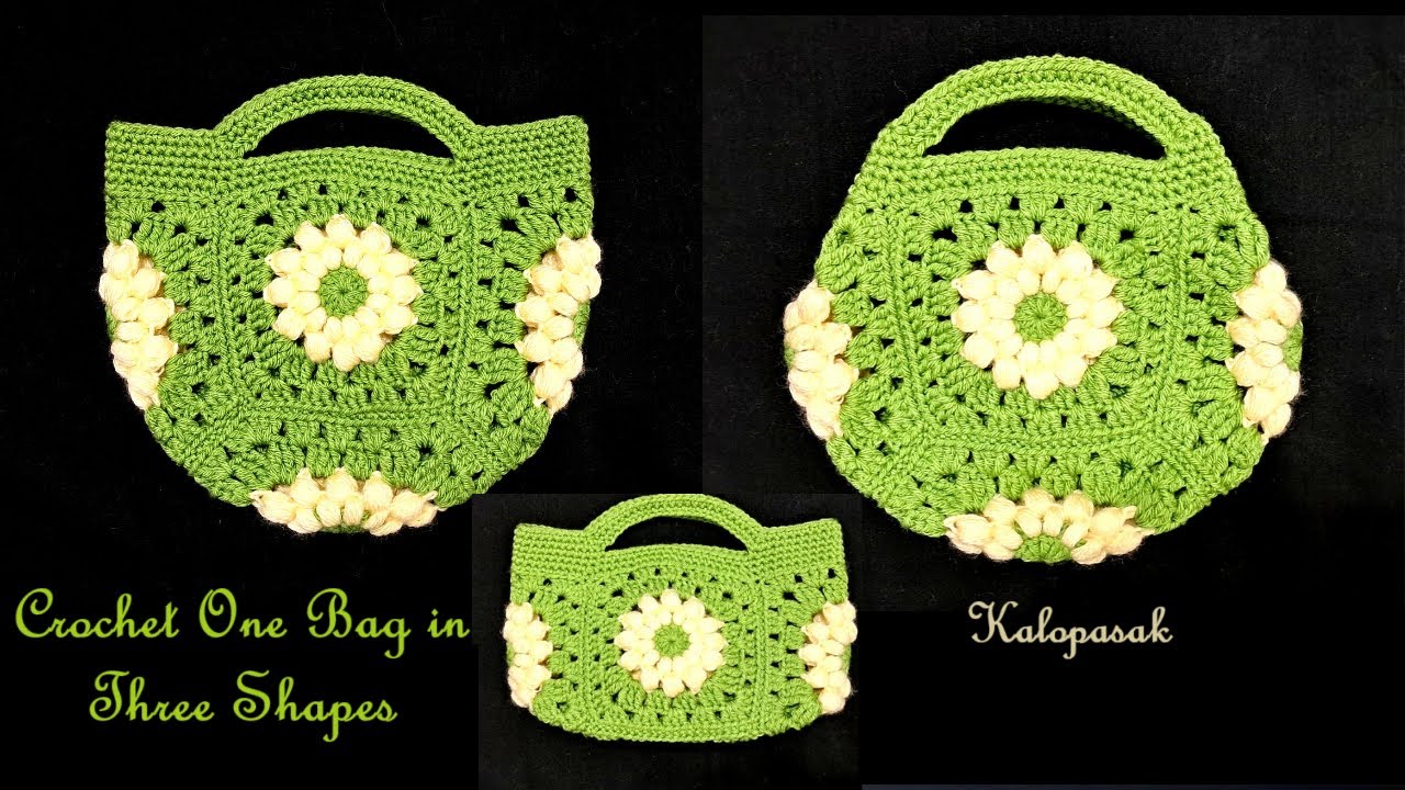 Crochet Hand Bag 56 (with 3 different shapes), Bag with granny Square, Beautiful Gift Item