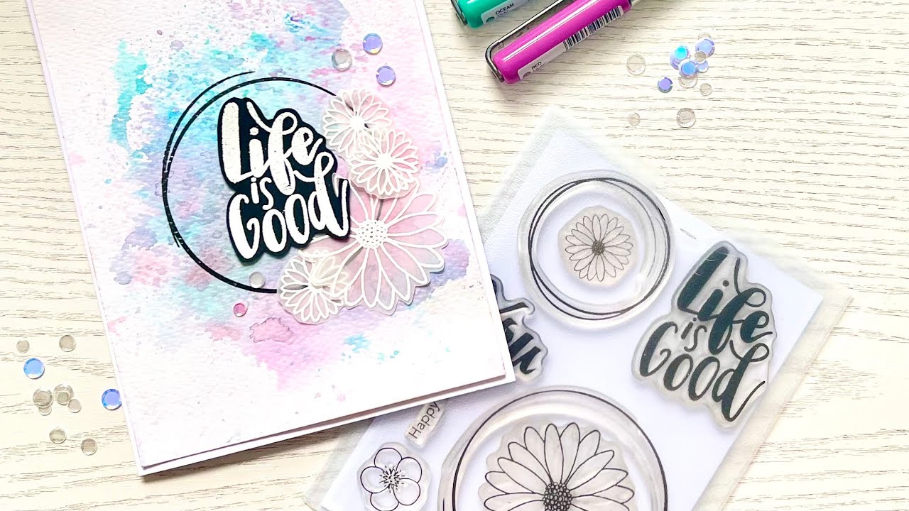 Happy Vibes New Release | Card Making with Claire | Watercolour | Karin | Stamping | Heat Embossing