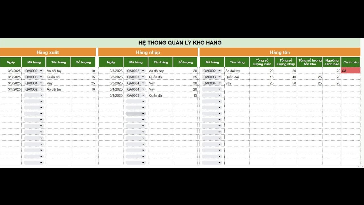 Quản lý kho hàng đơn giản bằng Google Sheet