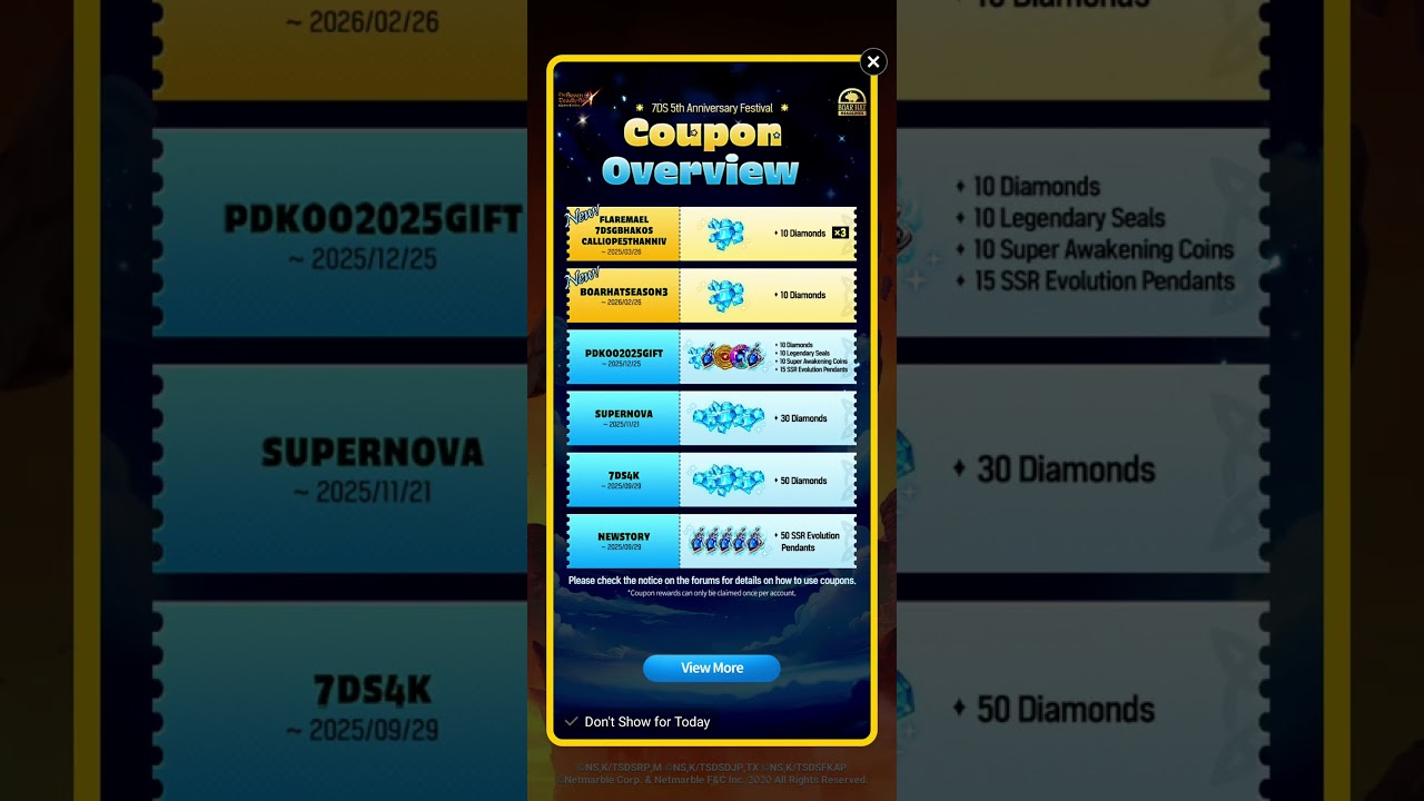 7DS coupons/code..it's literally there