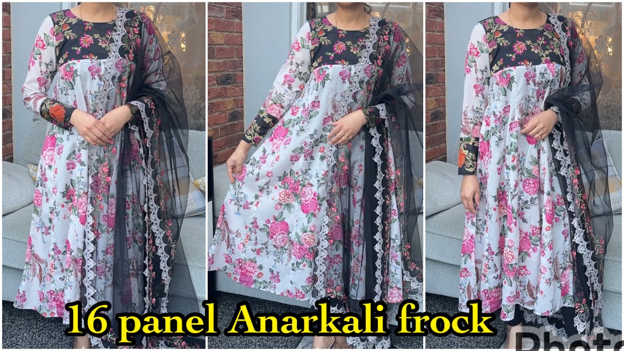 16 Panel long Anarkali frock easy cutting and stitching | Anarkali frock cutting and stitching 