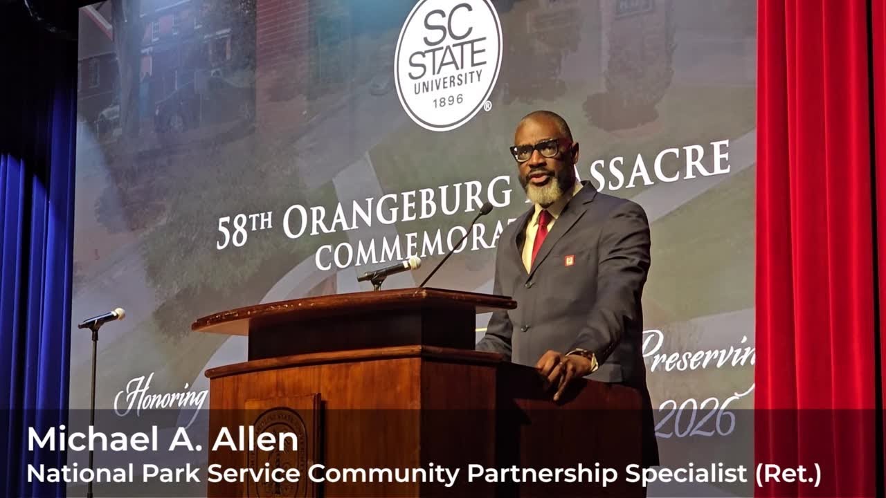 Michael Allen speaks at the 2026 Orangeburg Massacre Commemoration Ceremony