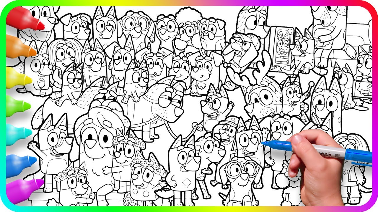 BLUEY Coloring Pages Mix. Do you know How to color Bluey with Family and Friends?