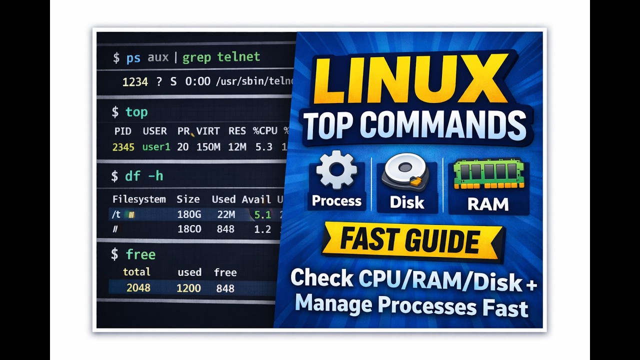 Linux Monitoring Basics: Check CPU/RAM/Disk + Manage Processes Fast