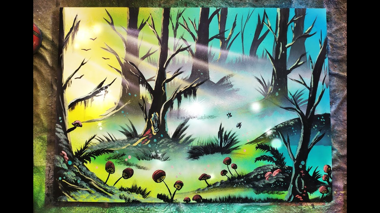 Mushroom Forest - Spray Paint ART TUTORIAL - Sacha Walker Art