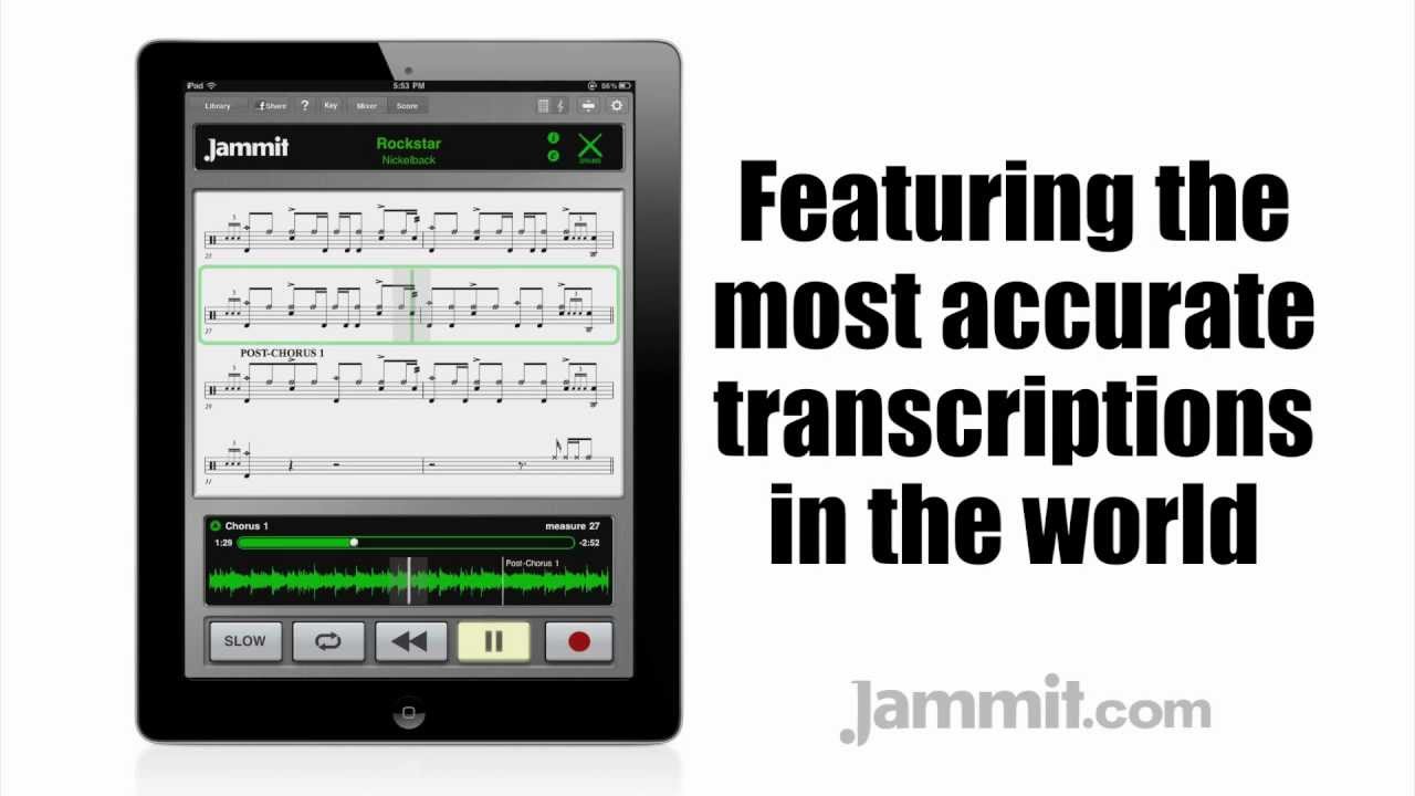 Jammit ipad iphone app Nickelback Video Rockstar  "learn to play drums"