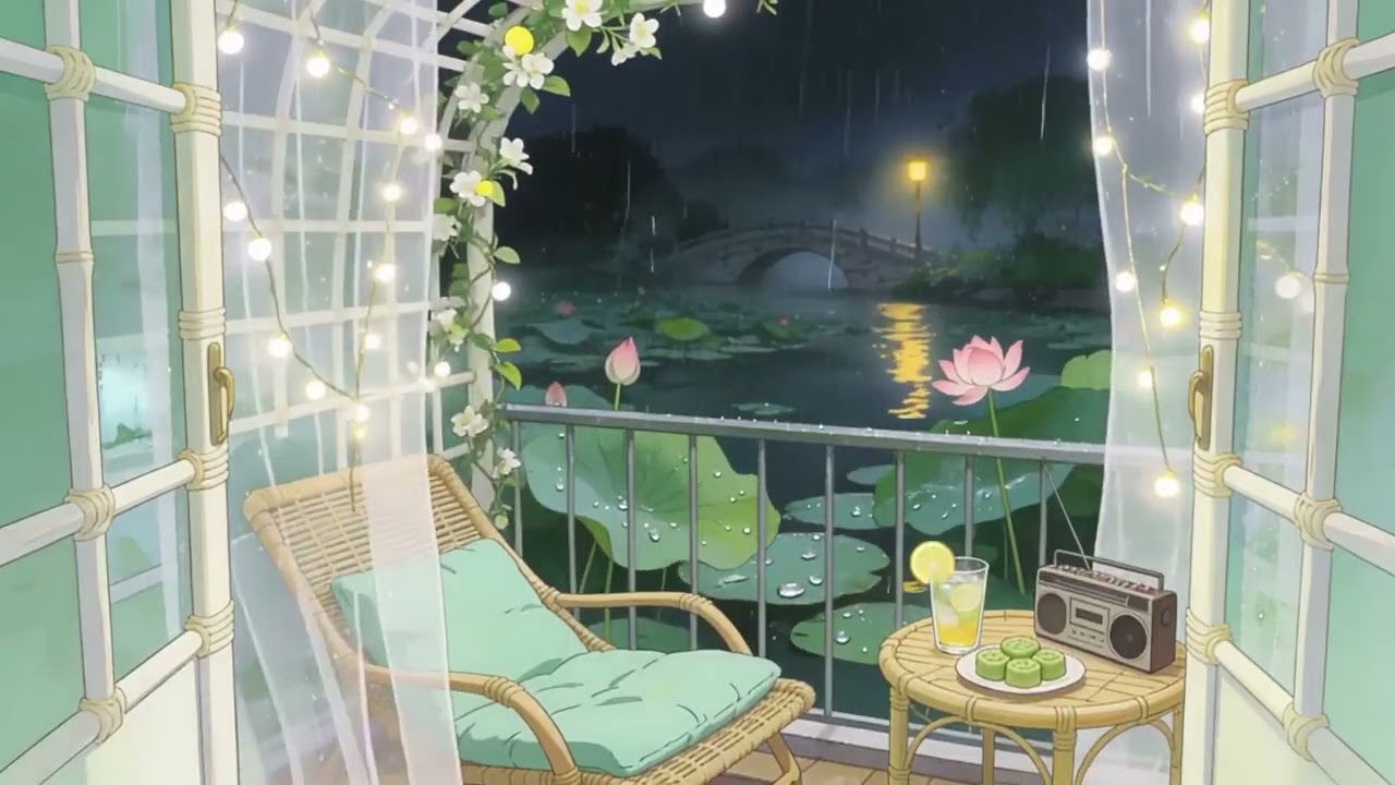 雨潤荷塘夏夜長紗簾內一盞孤燈伴綠豆糕香#relaxing #rain #rainsounds #asmr #peace #SleepSounds #HeavyRain #RainSound #빗소리