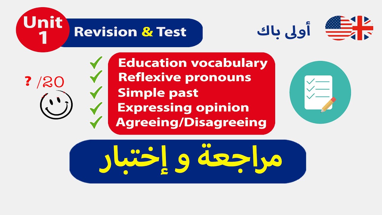 Revision of Unit 1 Ticket to English  ( مراجعة وتقويم للوحدة الأولى إنجليزية (أولى باك