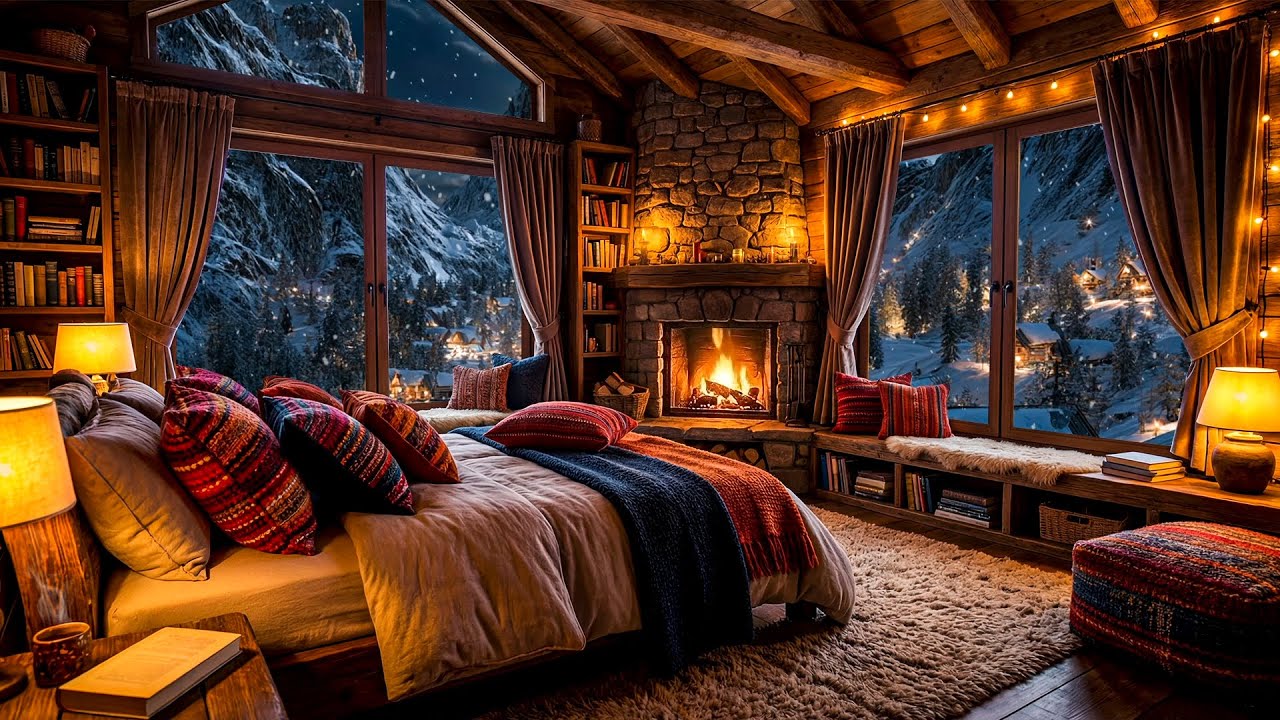 Tranquil Winter Vibes - Cabin Retreat with Fireplace, Snowfall, and Peaceful Ambience - ASMR