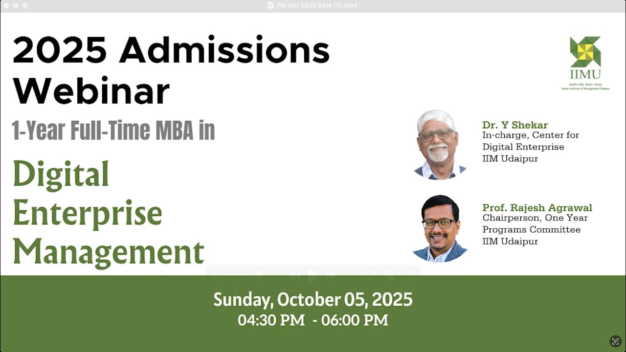 Webinar : One Year MBA in Digital Enterprise Management (DEM) | IIM Udaipur