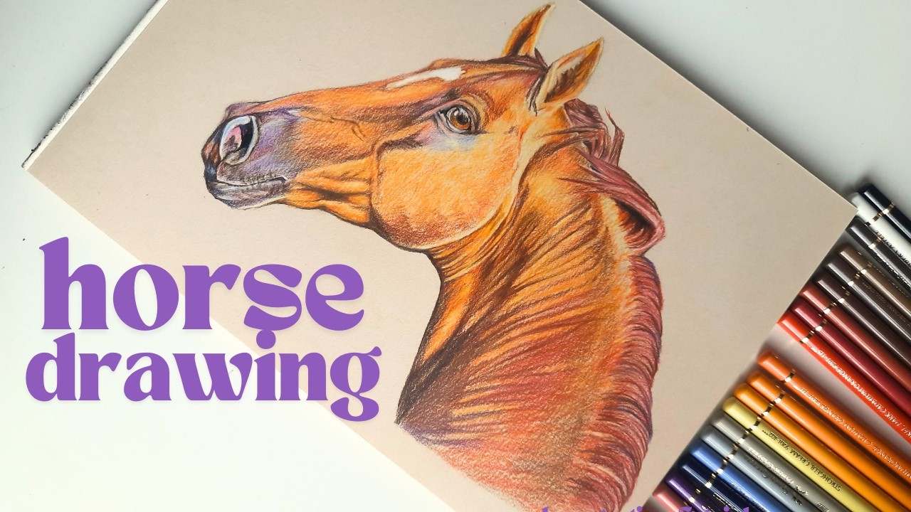 Chestnut horse drawing - how to draw a realistic horse with colored pencils