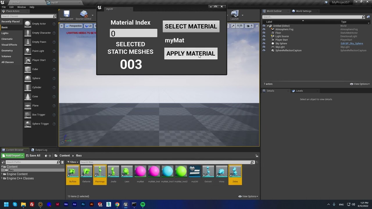 Unreal Engine - Editor Utility Widget - Changing Materials on Static Meshes Assets