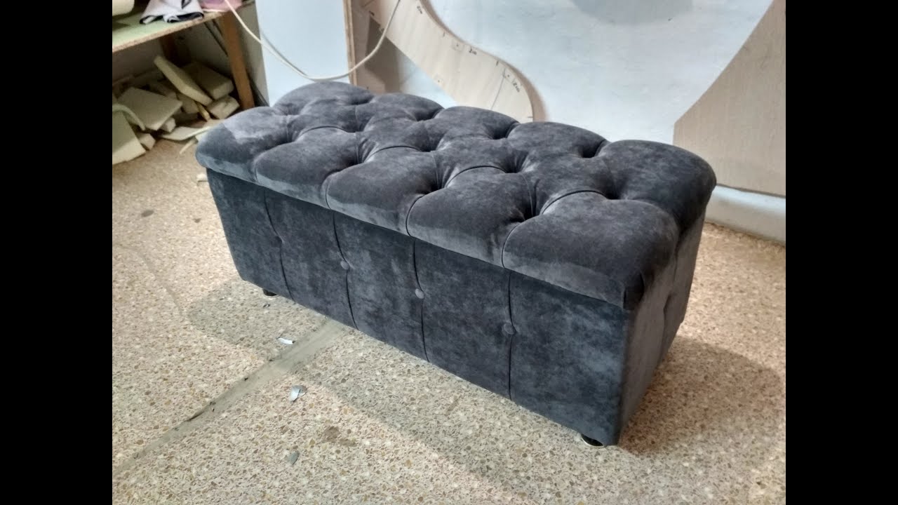 Пуфик с каретной стяжкой. Большой рисунок. Своими руками. (Padded stool capitone. Hand made)(软垫凳).