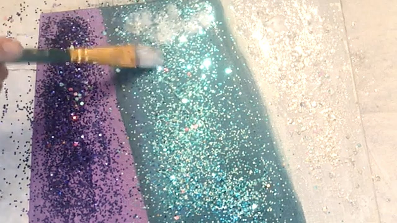 DIY Purple, Teal and Silver Glitter Abstract Wall Decor