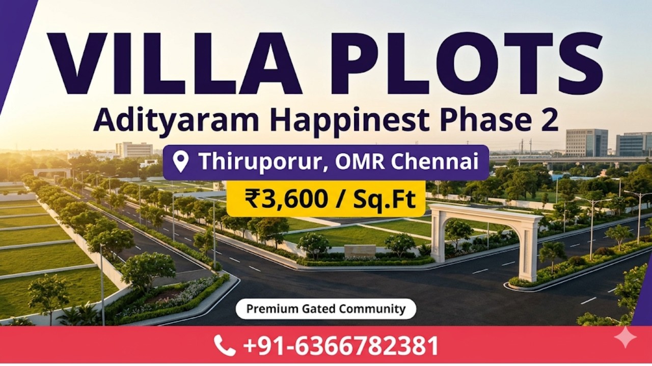 Участки под виллы Adityaram Happinest, Фаза 2, Тирупорур, OMR, Ченнаи | ☎+91-6366782381 | ₹3600 з...