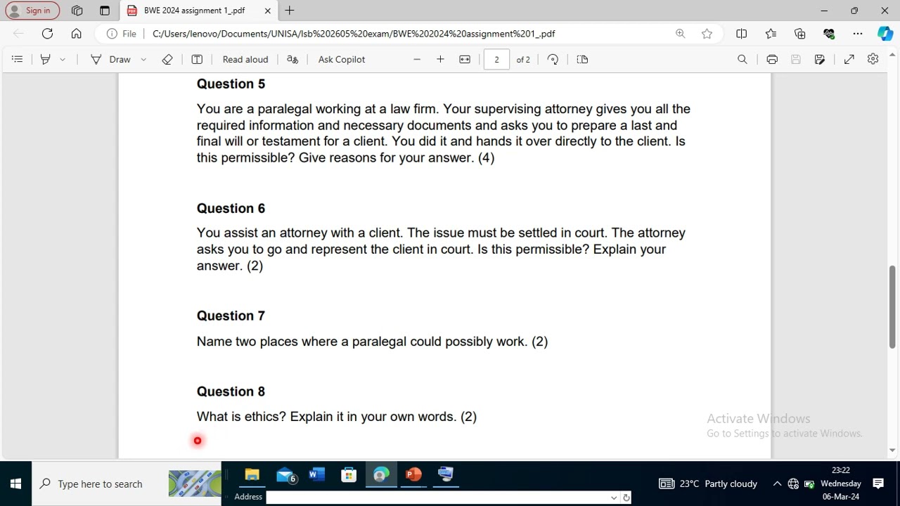 BWE 1501  Assignment 01  Semester 01 2024