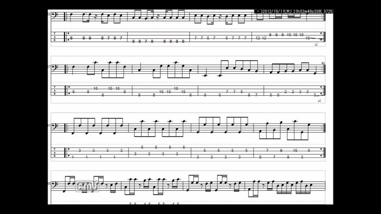 相対性理論　おはようオーパーツ　ベースTAB譜